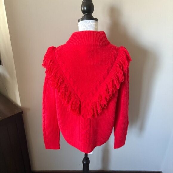 Tuckernuck Wool Sweater Red Fringe Colorful Chunky Size Medium NWT - Picture 5 of 6